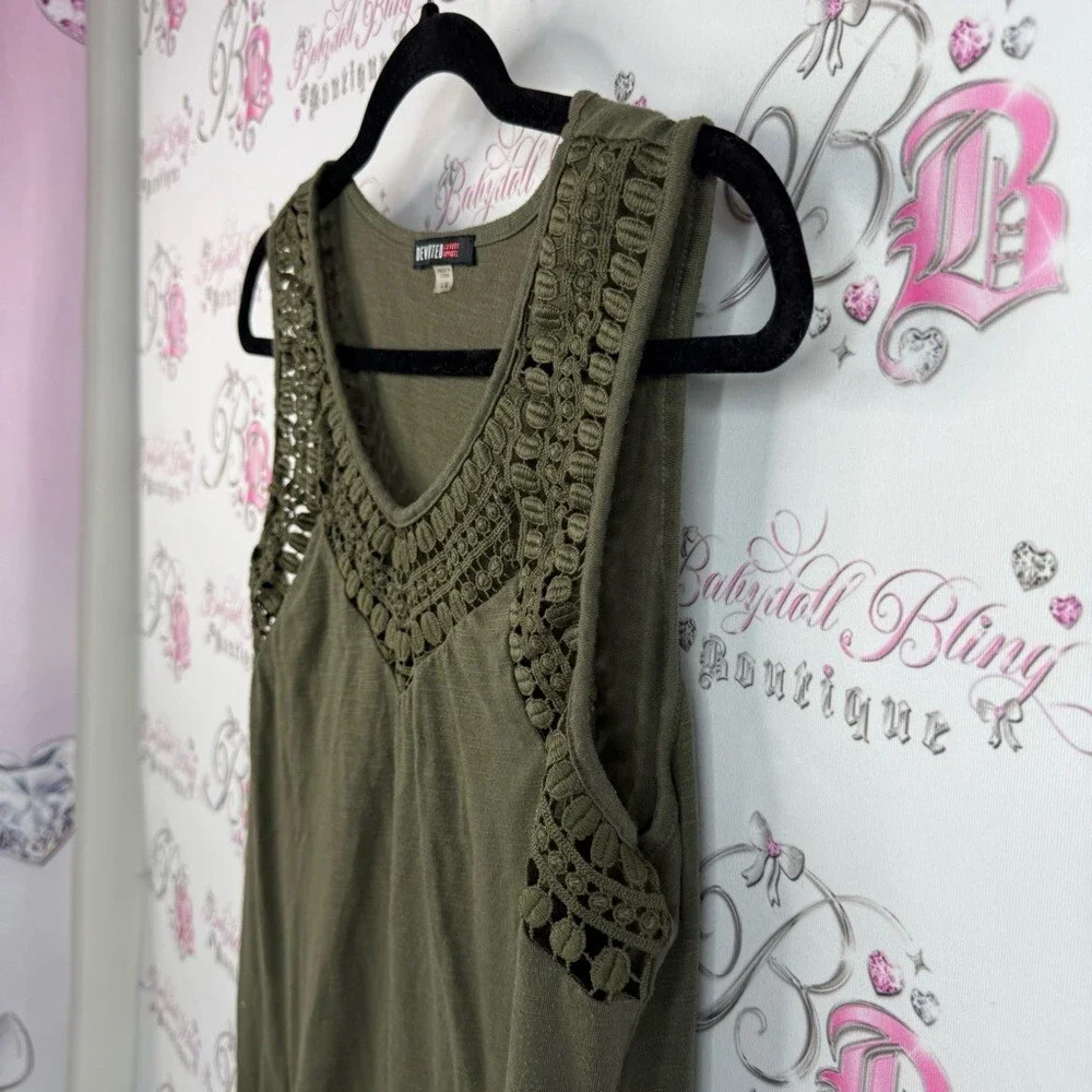 Devoted tank top crochet pattern boho green Olive Crochet Detail Tank Top - Picture 4 of 10
